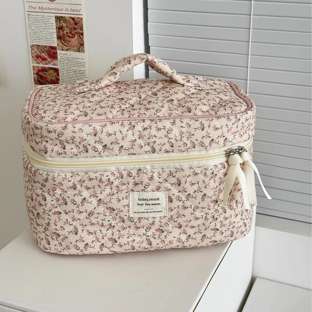 Floral Quilted Makeup Pouch