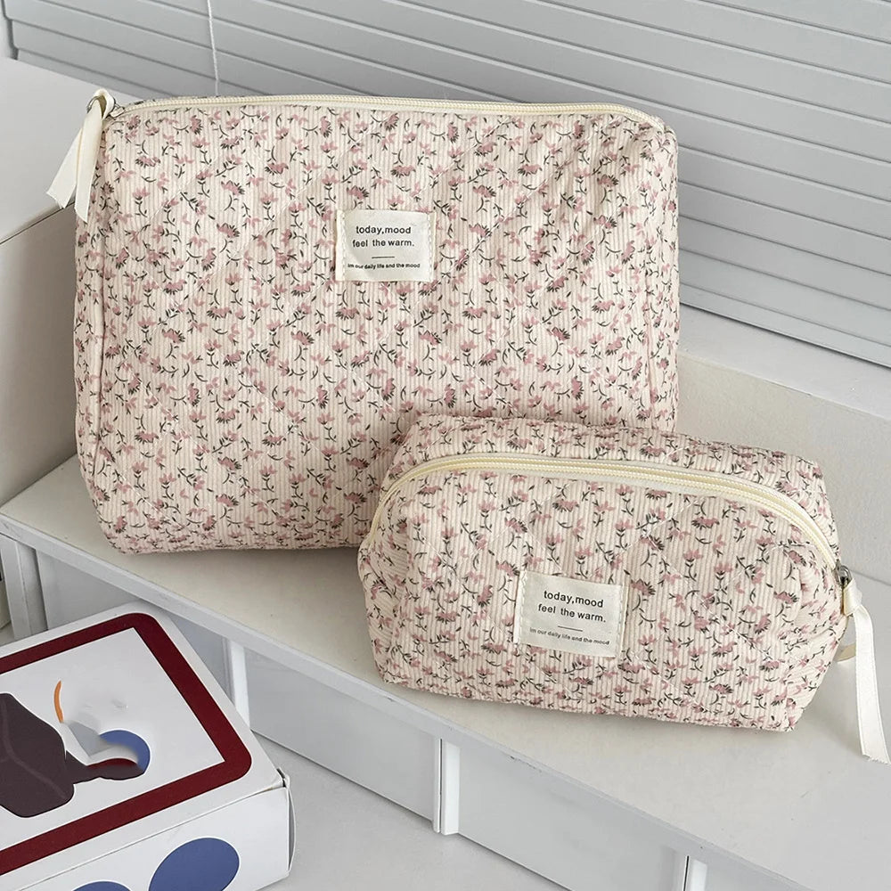 Floral Quilted Makeup Pouch