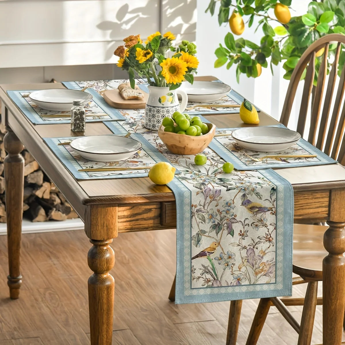 4pcs Blue Birds & Floral Blossom Placemats