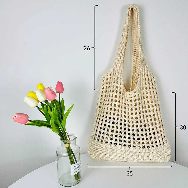 Boho Crochet Straw Tote Bag