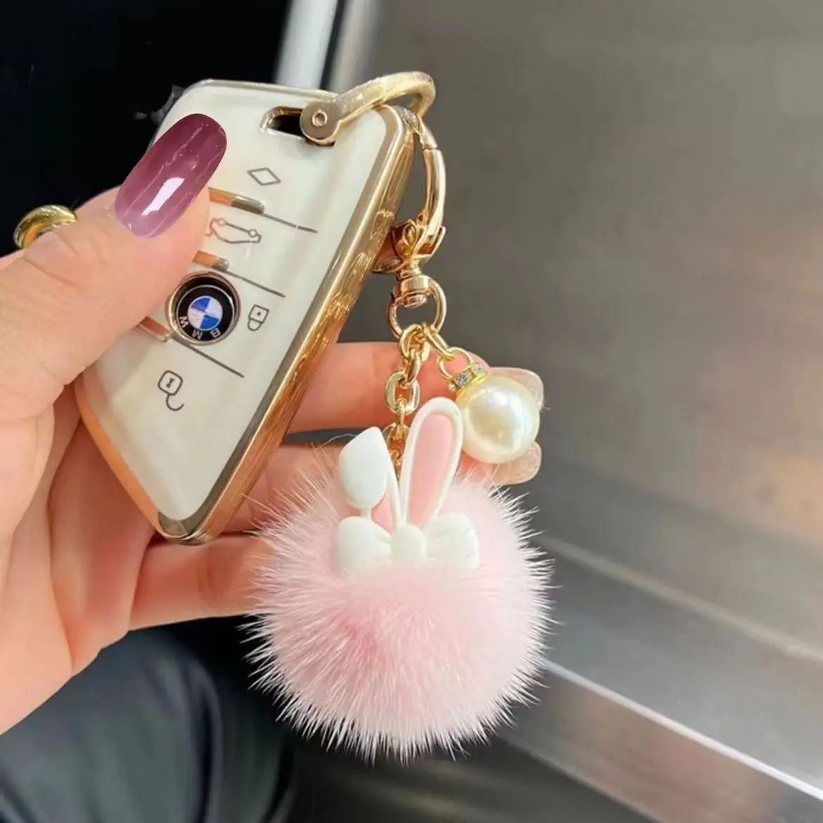 Cute Bunny Pom Pom Keychain