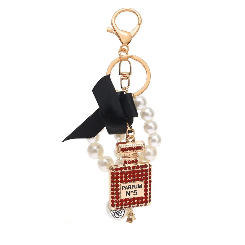 Luxury Pearl Bow Keychain with Mini Perfume Charm