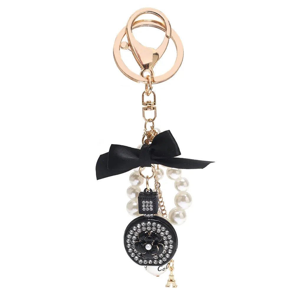 Luxury Pearl Bow Keychain with Mini Perfume Charm