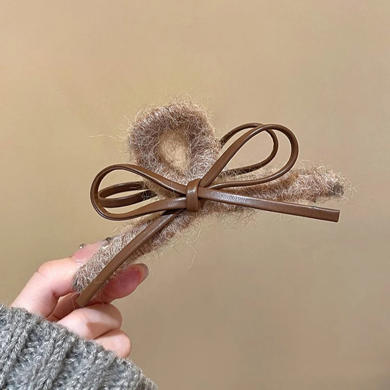 Plush Leather French Bow Hair Clip