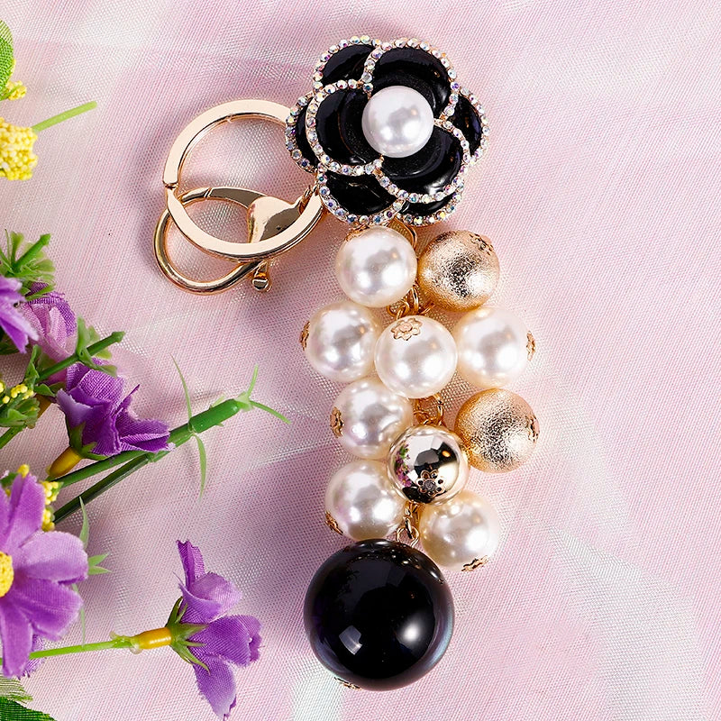 Luxury Camellia Keychain – Alloy & Fabric Flower Jewelry for Women