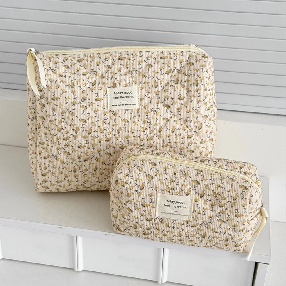 Floral Quilted Makeup Pouch