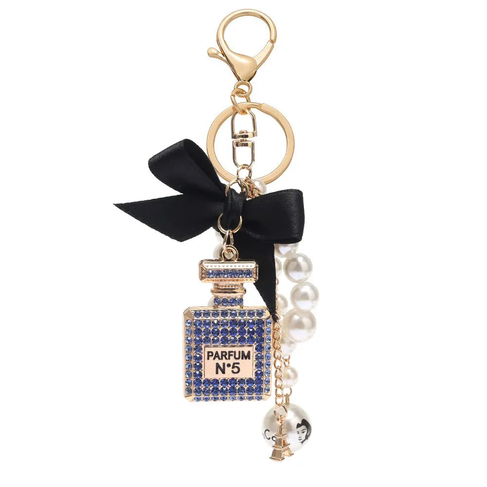 Luxury Pearl Bow Keychain with Mini Perfume Charm