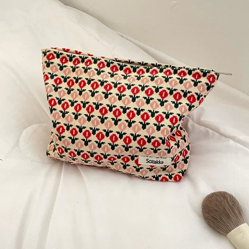Corduroy Flower Print Pouch