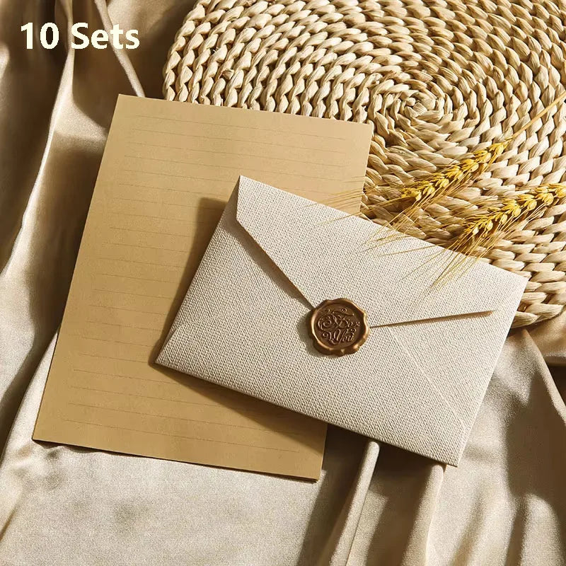 Elegant Linen Letter Set with Wax Seal – DIY Gift & Wedding Stationery Kit