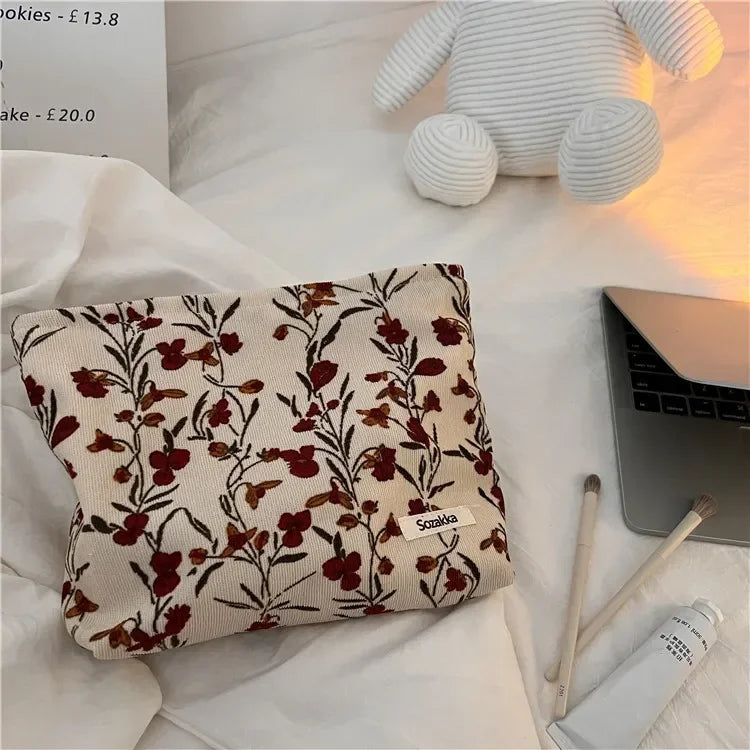 Corduroy Flower Print Pouch