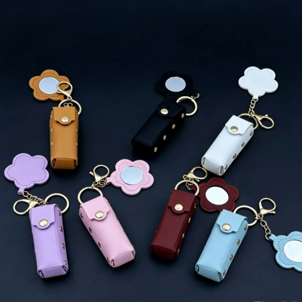 Mini Lipstick Case Keychain – Floral Mirror Charm