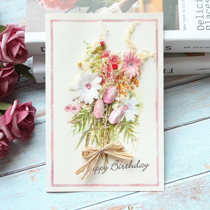 Handmade Dried Flower Greeting Cards – Thank You, Teacher’s Day & Birthday Gift Set