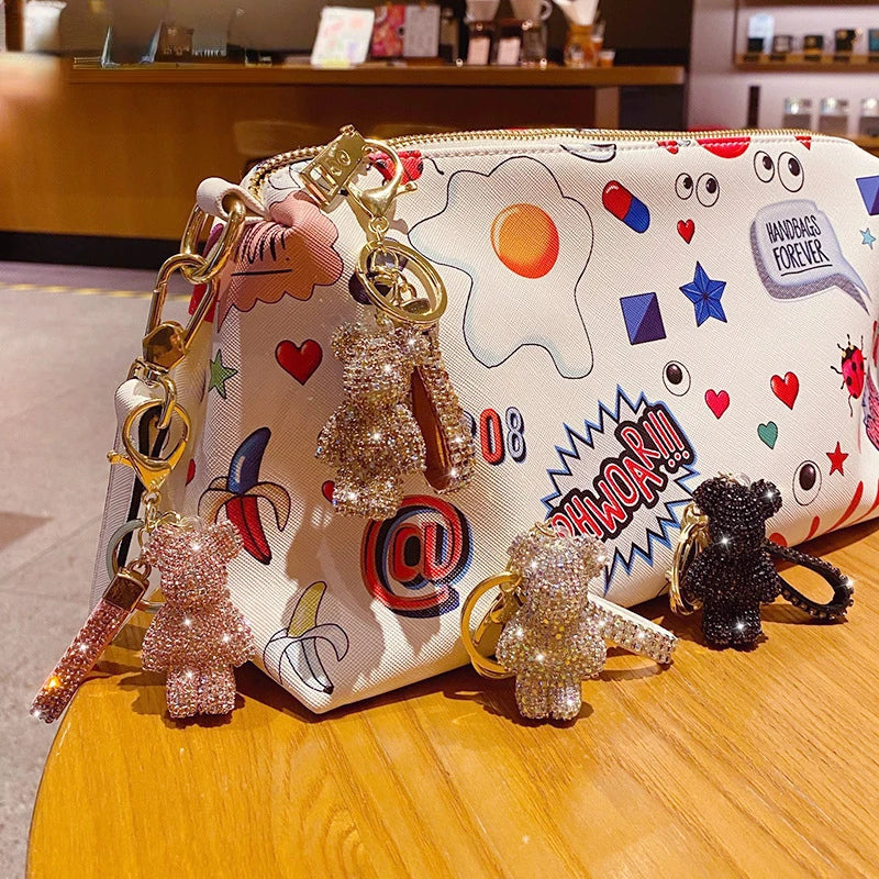 Cute Rhinestone Tassel Bear Keychain – Sparkling Bag & Car Charm