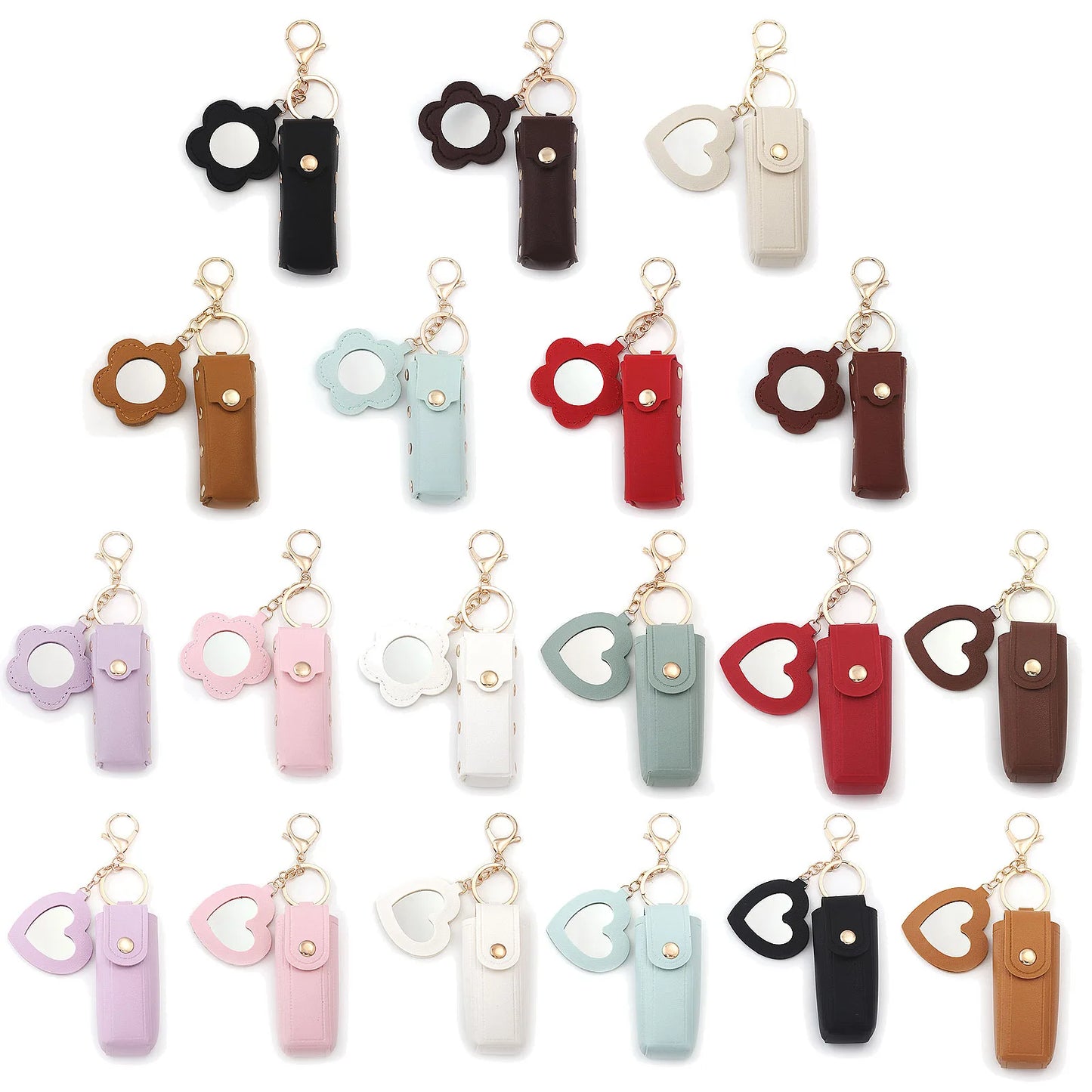 Love Heart Lipstick Keychain Pouch – Mini Makeup Holder with Mirror