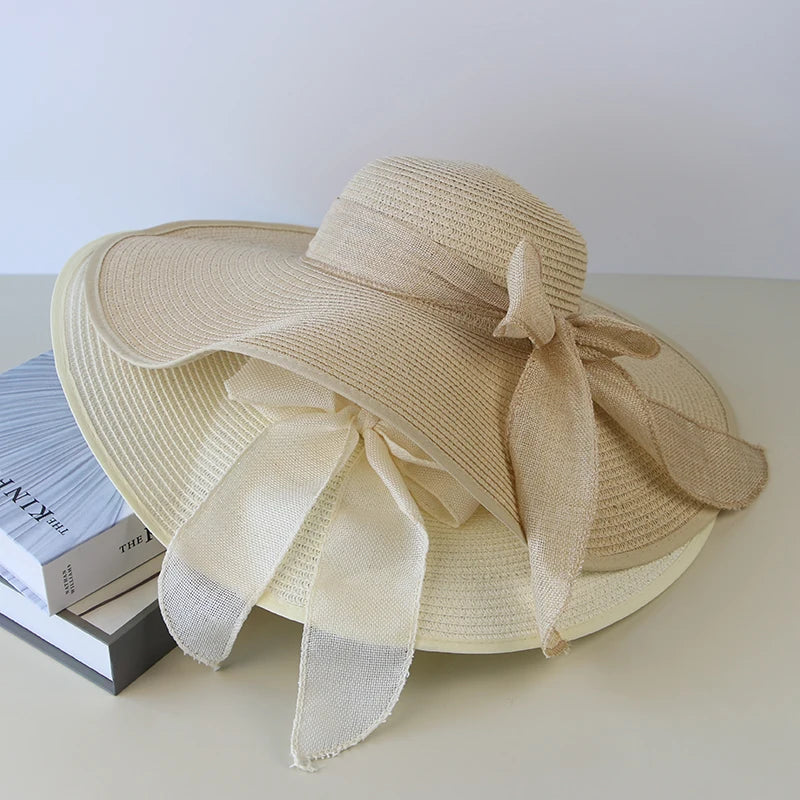 [Special Offer: Buy 2, Save More] Chic Bowknot Straw Hat – Women’s Wide Brim Floppy Sun Hat