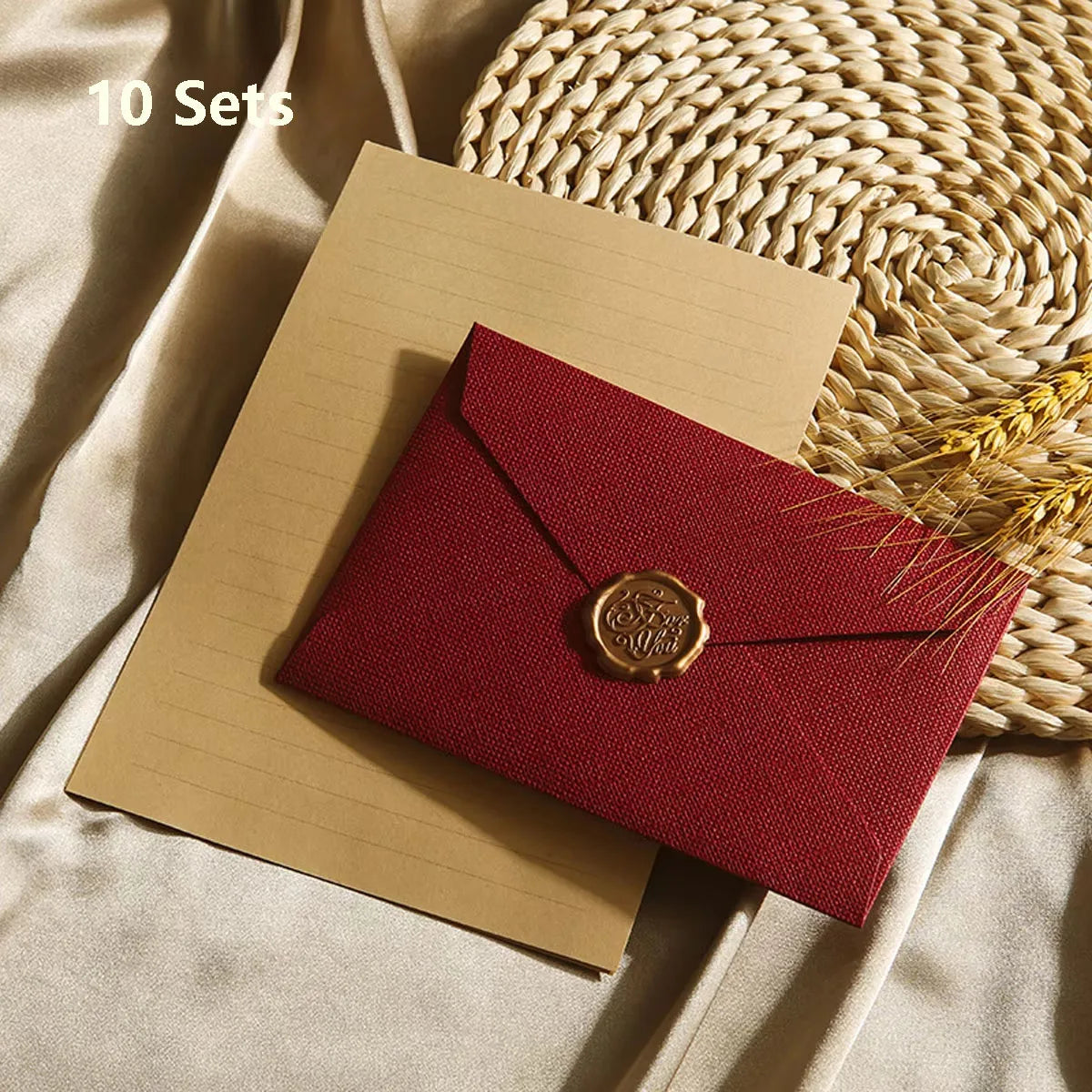 Elegant Linen Letter Set with Wax Seal – DIY Gift & Wedding Stationery Kit