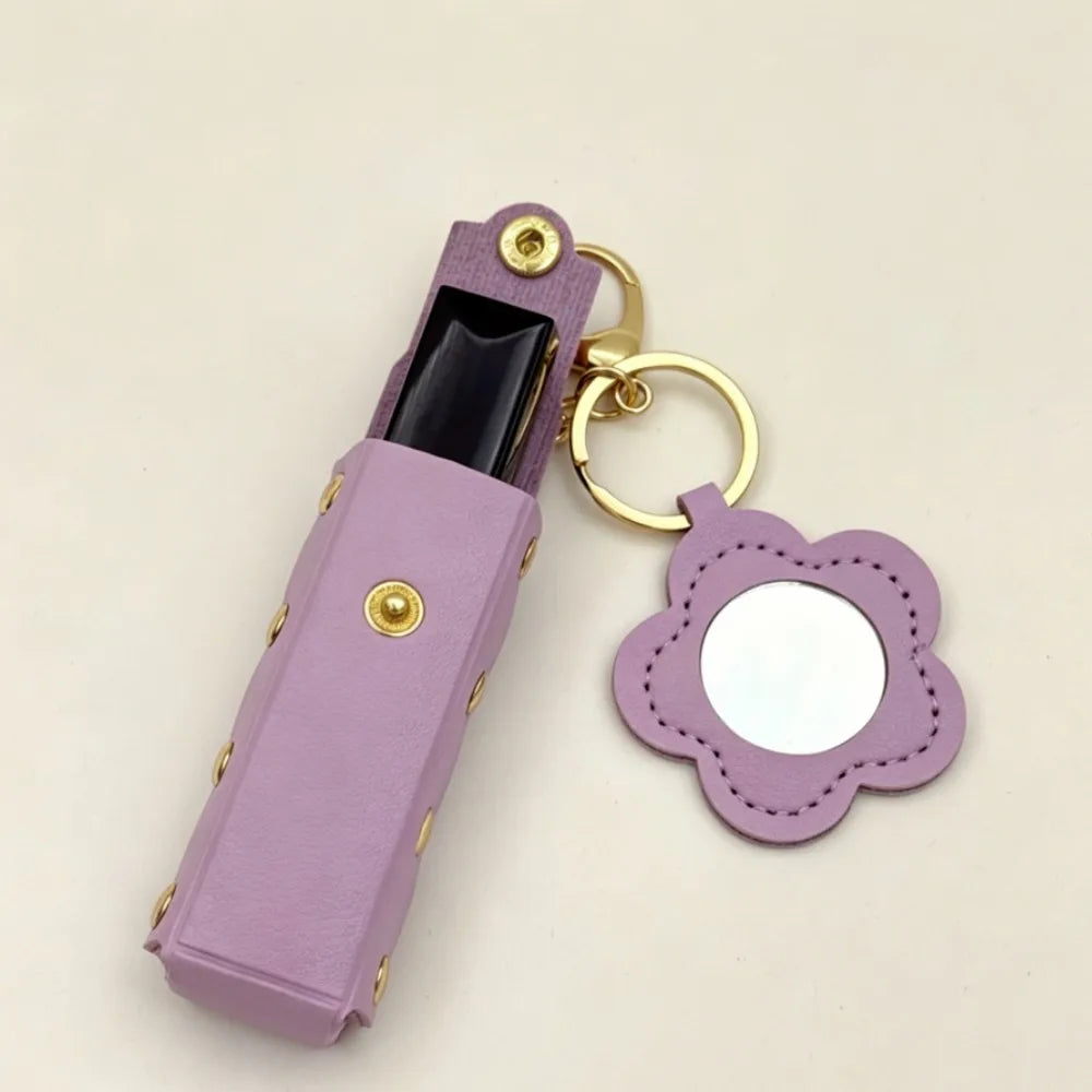 Mini Lipstick Case Keychain – Floral Mirror Charm