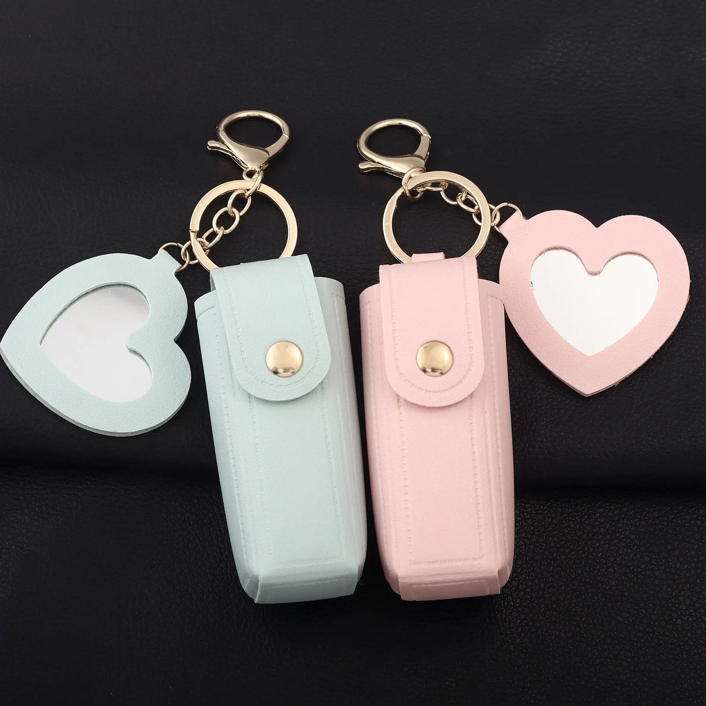 Love Heart Lipstick Keychain Pouch – Mini Makeup Holder with Mirror