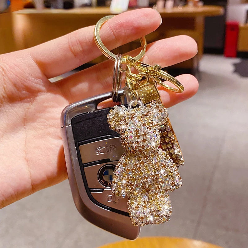 Cute Rhinestone Tassel Bear Keychain – Sparkling Bag & Car Charm