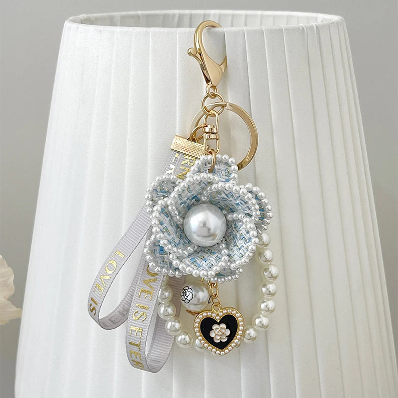 Luxury Camellia Keychain – Alloy & Fabric Flower Jewelry for Women