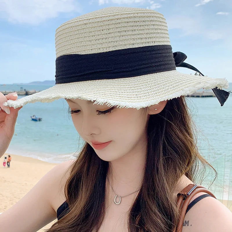 [Special Offer: Buy 2, Save More]Elegant Bow Straw Hat –Medium Brim Summer Sun Hat