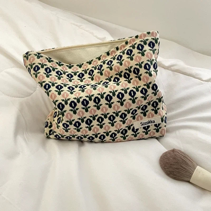 Corduroy Flower Print Pouch