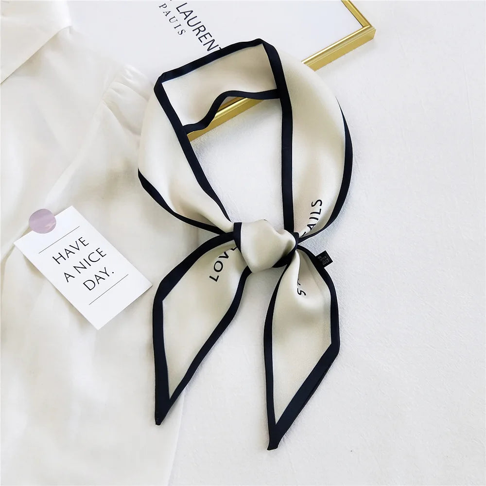 Letter Print Silk Bow Tie Scarf