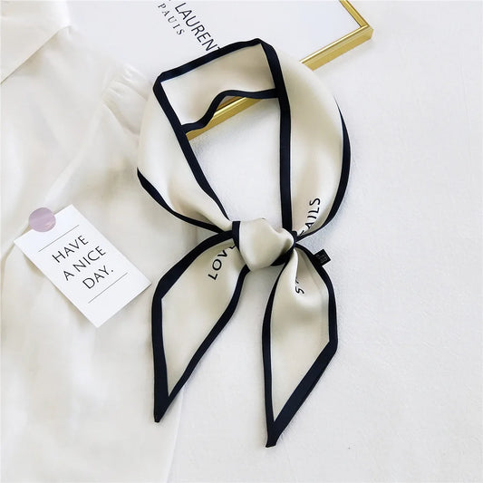Letter Print Silk Bow Tie Scarf