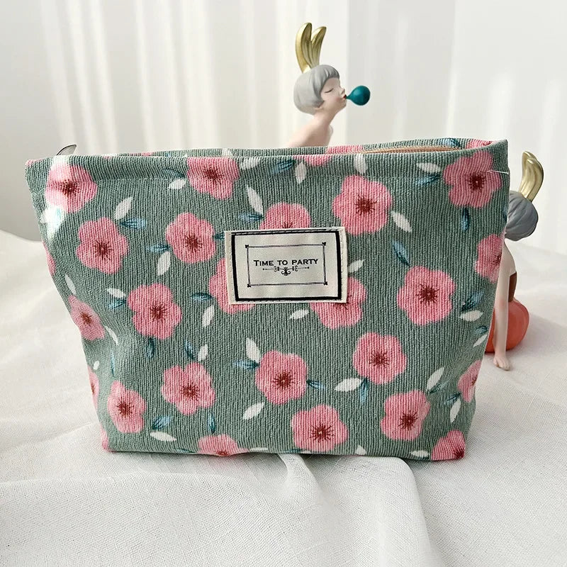 Corduroy Flower Print Pouch
