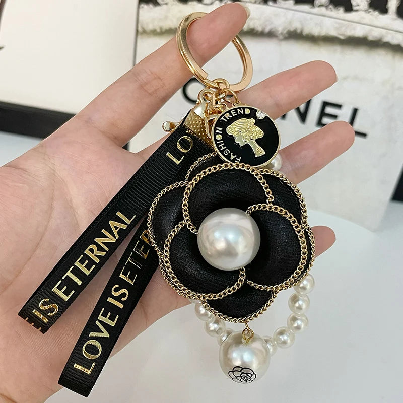 Luxury Camellia Keychain – Alloy & Fabric Flower Jewelry for Women