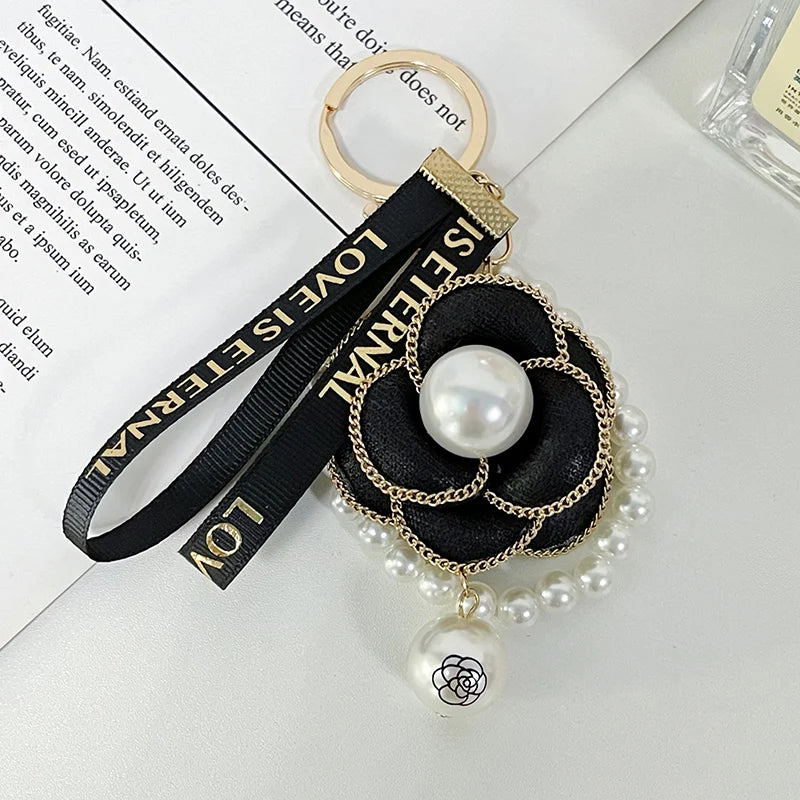 Luxury Camellia Keychain – Alloy & Fabric Flower Jewelry for Women