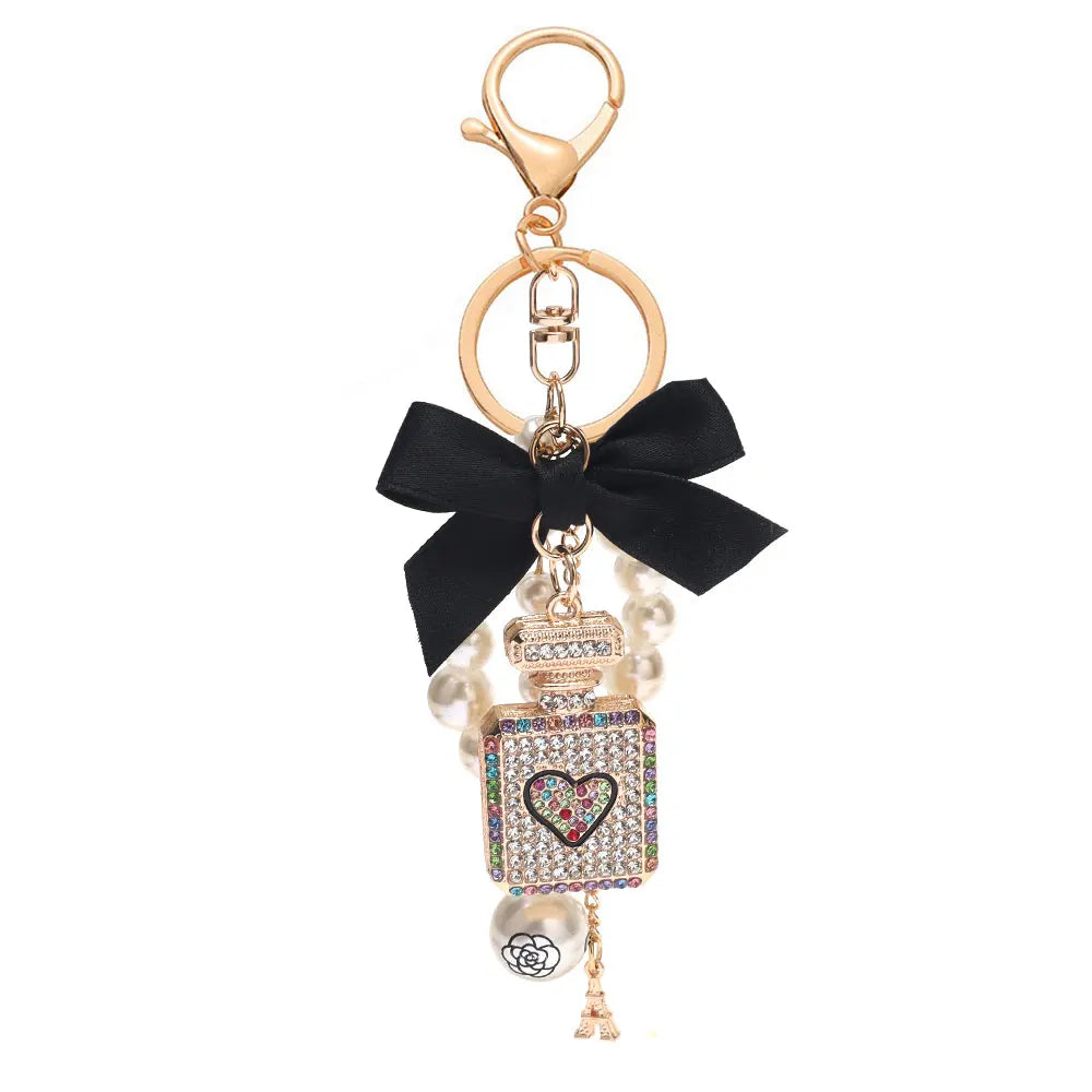 Luxury Pearl Bow Keychain with Mini Perfume Charm