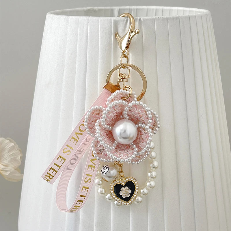 Luxury Camellia Keychain – Alloy & Fabric Flower Jewelry for Women