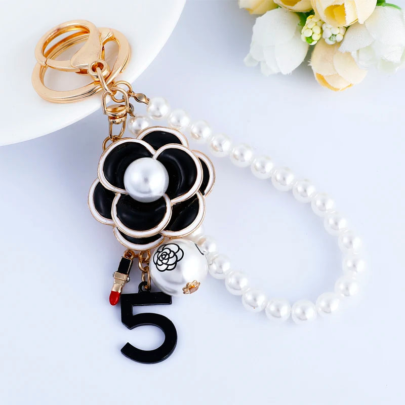 Luxury Camellia Keychain – Alloy & Fabric Flower Jewelry for Women