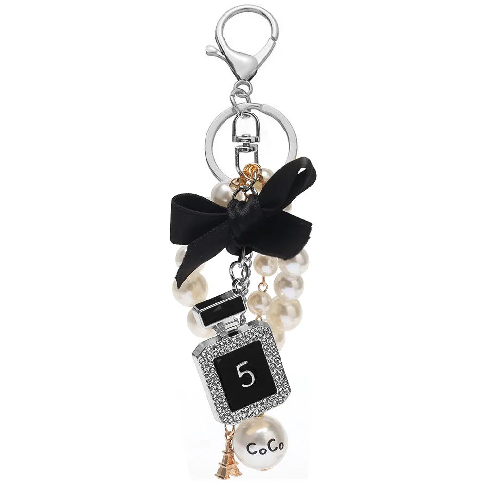 Luxury Pearl Bow Keychain with Mini Perfume Charm