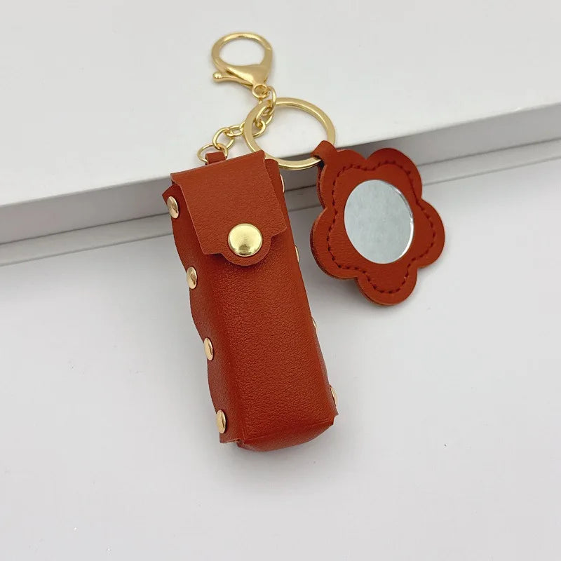 Mini Lipstick Case Keychain – Floral Mirror Charm