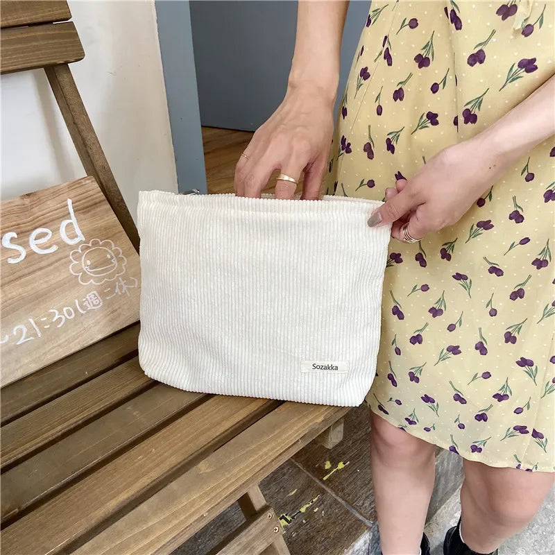 Corduroy Flower Print Pouch