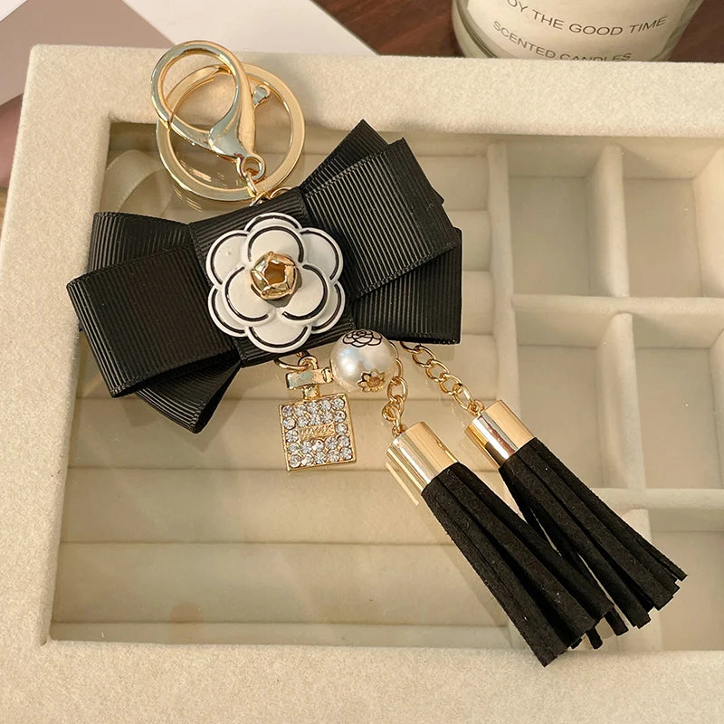 Luxury Camellia Keychain – Alloy & Fabric Flower Jewelry for Women