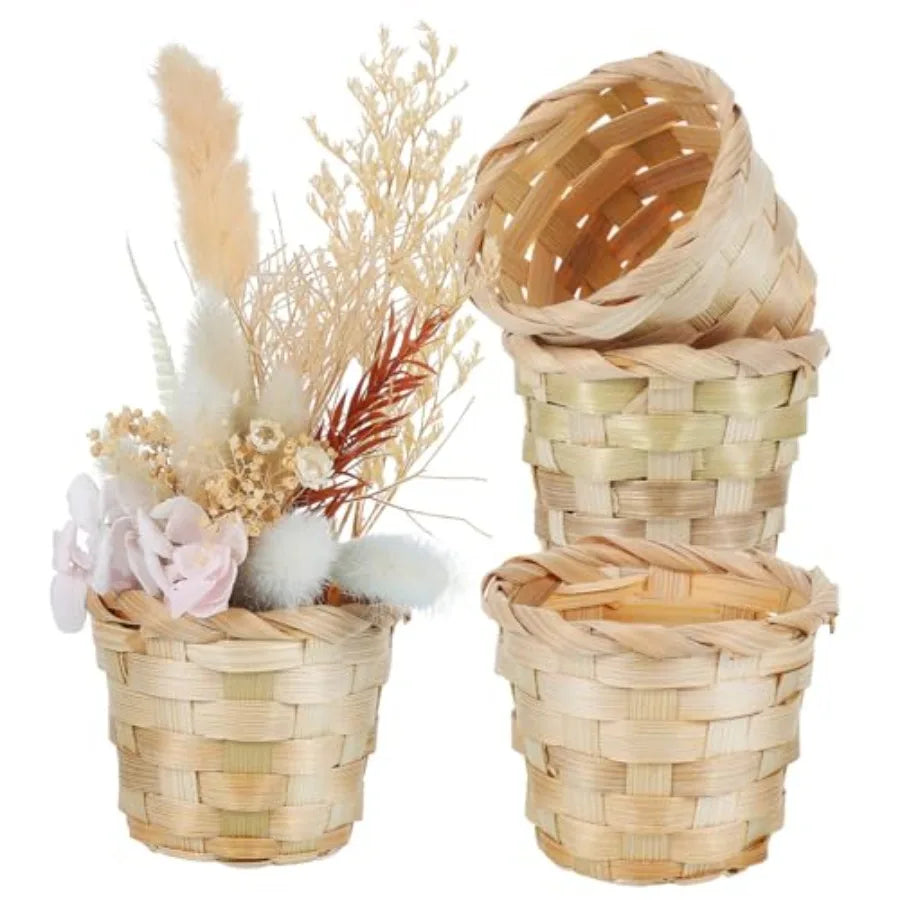 Mini Wooden Woven Baskets – Rustic Flower & Decor Set