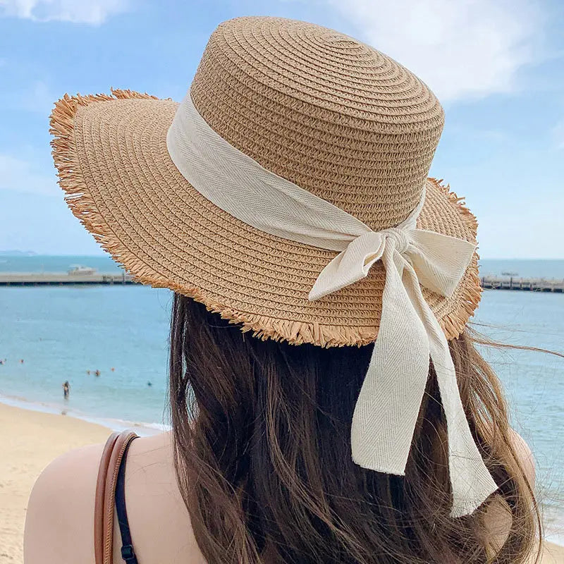 [Special Offer: Buy 2, Save More]Elegant Bow Straw Hat –Medium Brim Summer Sun Hat