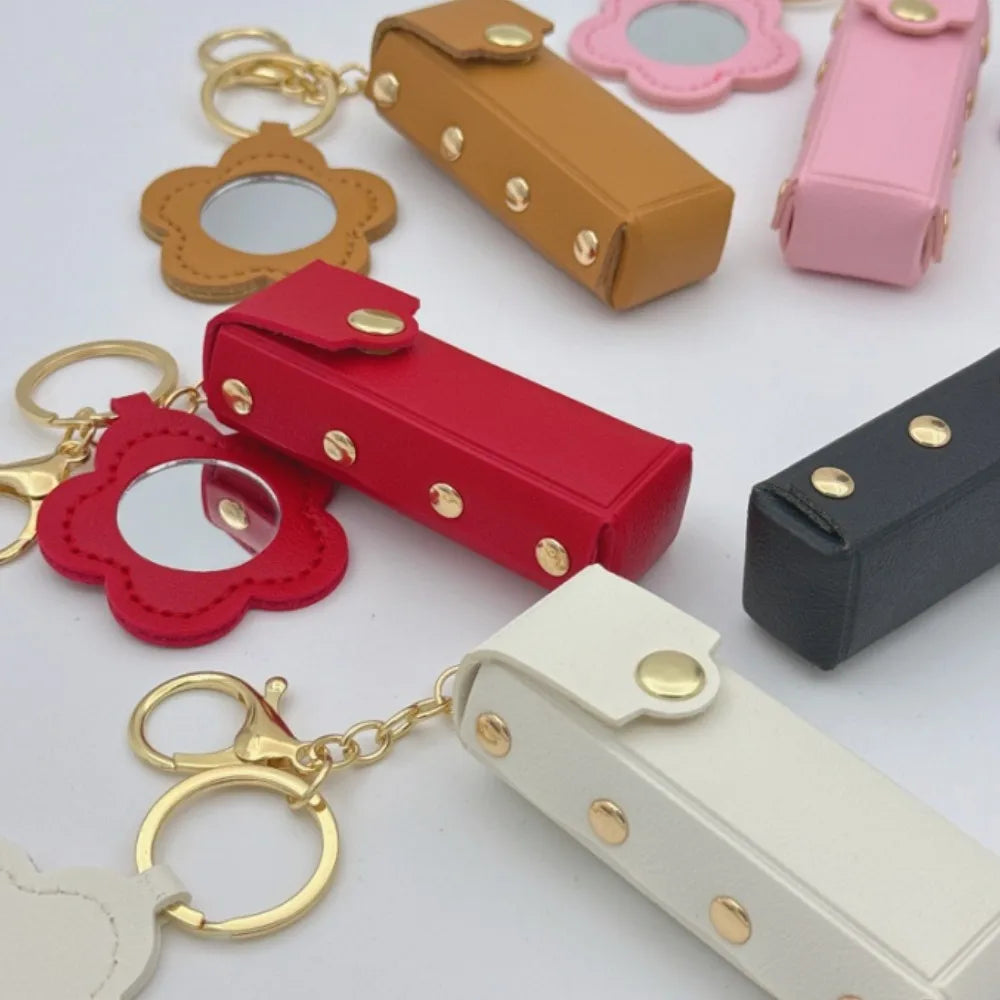 Mini Lipstick Case Keychain – Floral Mirror Charm