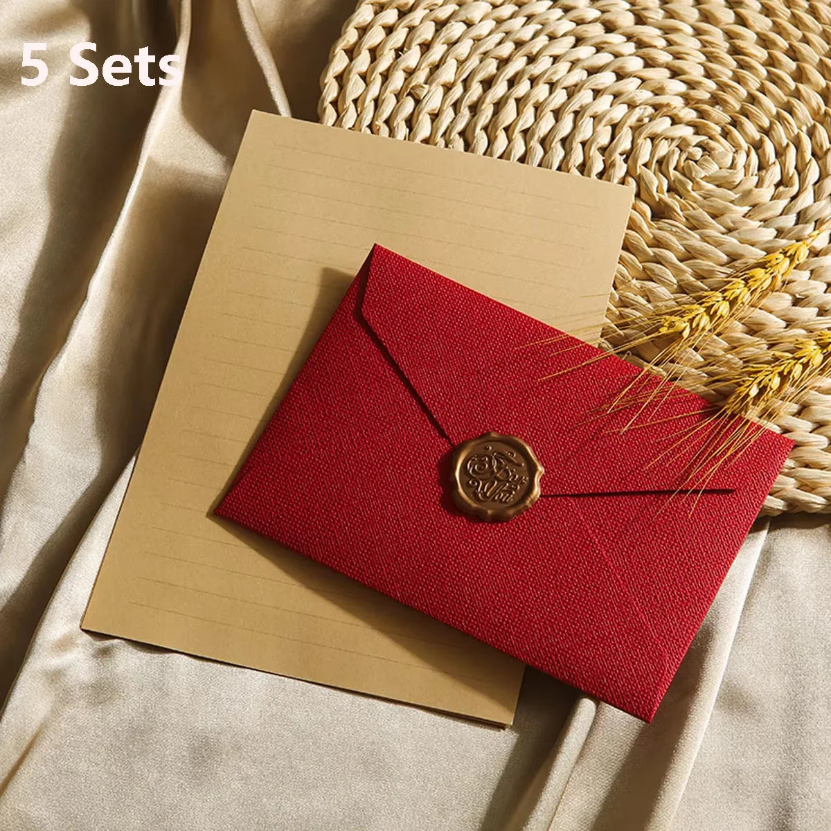 Elegant Linen Letter Set with Wax Seal – DIY Gift & Wedding Stationery Kit