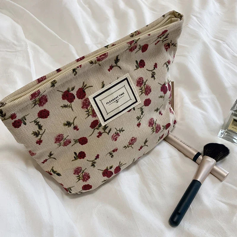Corduroy Flower Print Pouch