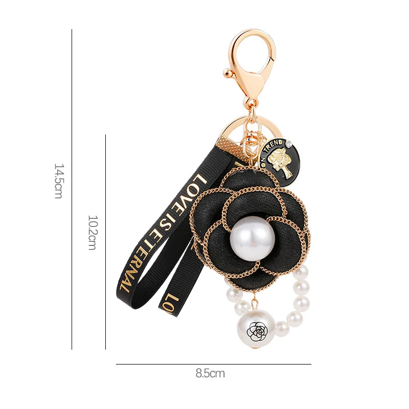 Luxury Camellia Keychain – Alloy & Fabric Flower Jewelry for Women