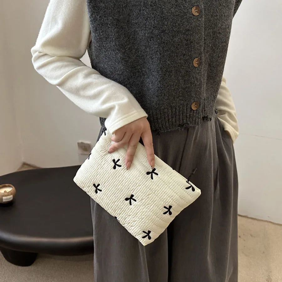Natural Ribbon Makeup Pouch