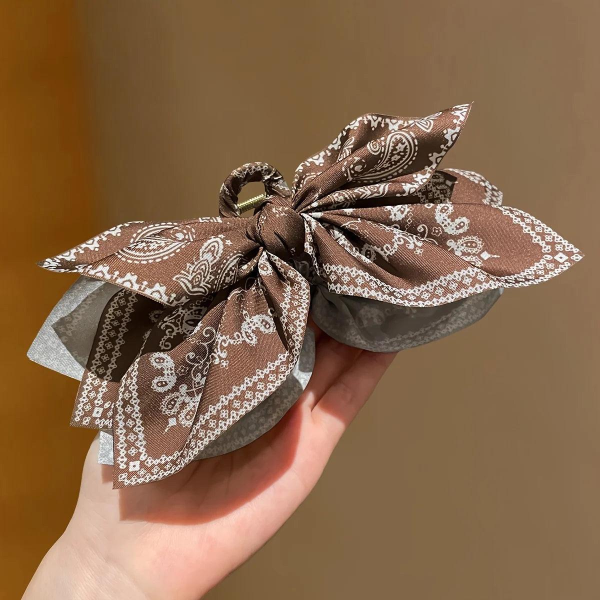 Brown Cashew Flower Bow Hair Clip