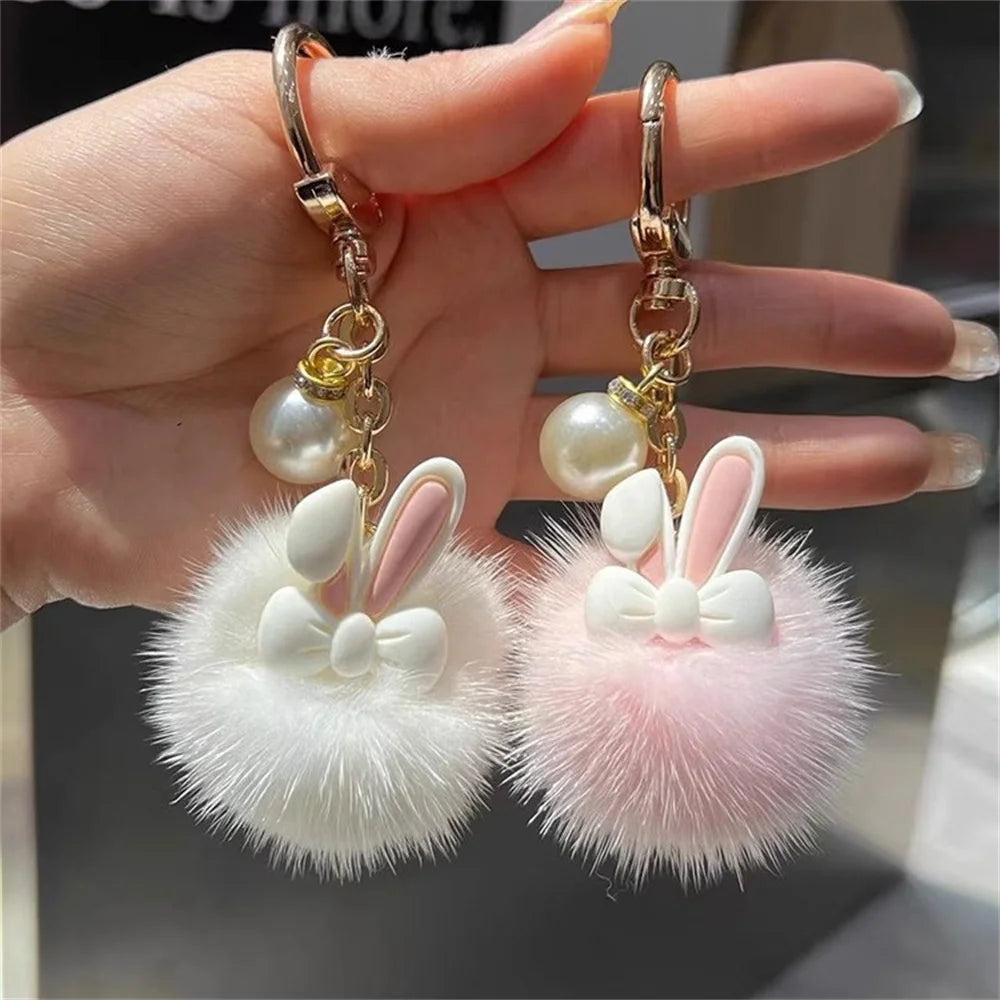 Cute Bunny Pom Pom Keychain