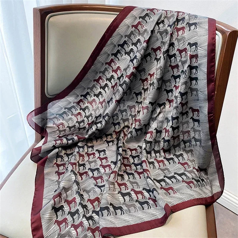 Silk Satin Horse Printed Scarf