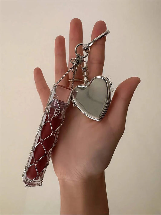 Portable Metal Lipstick Holder with Mirror Keychain
