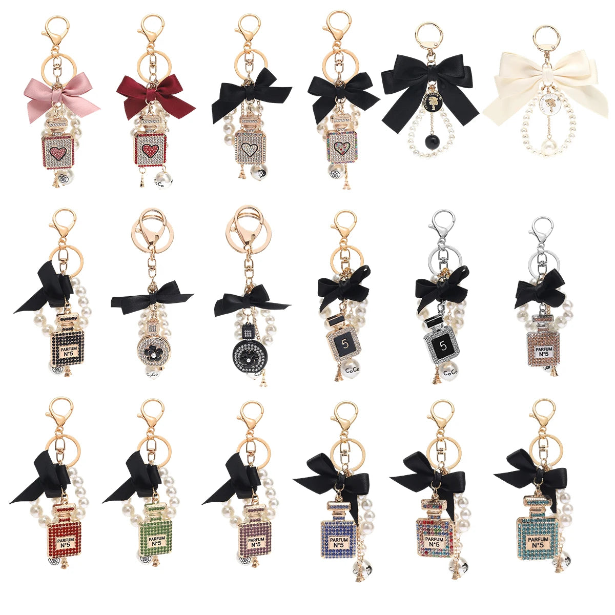 Luxury Pearl Bow Keychain with Mini Perfume Charm